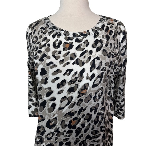 Marccain Sports Leopard Animal Print Ribbed Athletic Short Sleeve Blouse Top - Picture 2 of 7